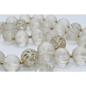 1950s Clear Lucite Bead Necklace Gold Trim 14mm Beads Mid Century 23”